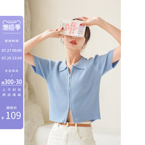 FSilk Alu Blue Cardigan Knit Jacket Woman Summer Short Style Design Sensation Small Crowdloose Short Sleeve Blouse
