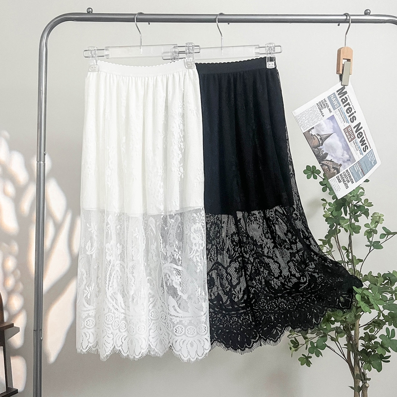 Lined Hollow Lace Skirt, Cheongsam Lining, Half Skirt for Layering, New Summer A-Line Skirt, Plus Size Mesh Base Skirt