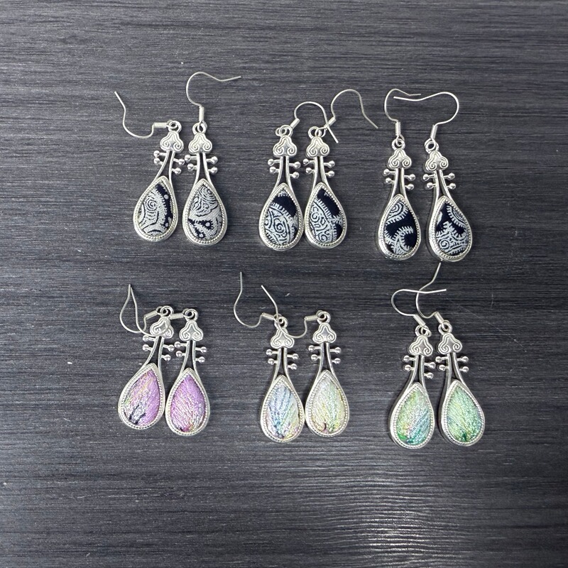Ethnic Style Retro Pipa Earrings, Fireworks Embroidery Jewelry Accessories, Miao Silver Embroidery Versatile National Style Travel Product Earrings Ethnic Style Retro Pipa Earrings, Fireworks Embroidery Jewelry Accessories, Miao Silver Embroidery Versatile National Style Travel Product Earrings