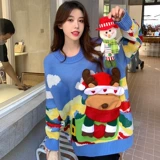 Рождественский японский ретро милый демисезонный трикотажный свитер, оверсайз