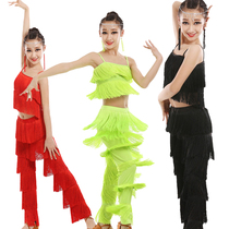 Childrens tassel split Latin girls Latin dance practice sling suit Childrens practice exam competition clothing