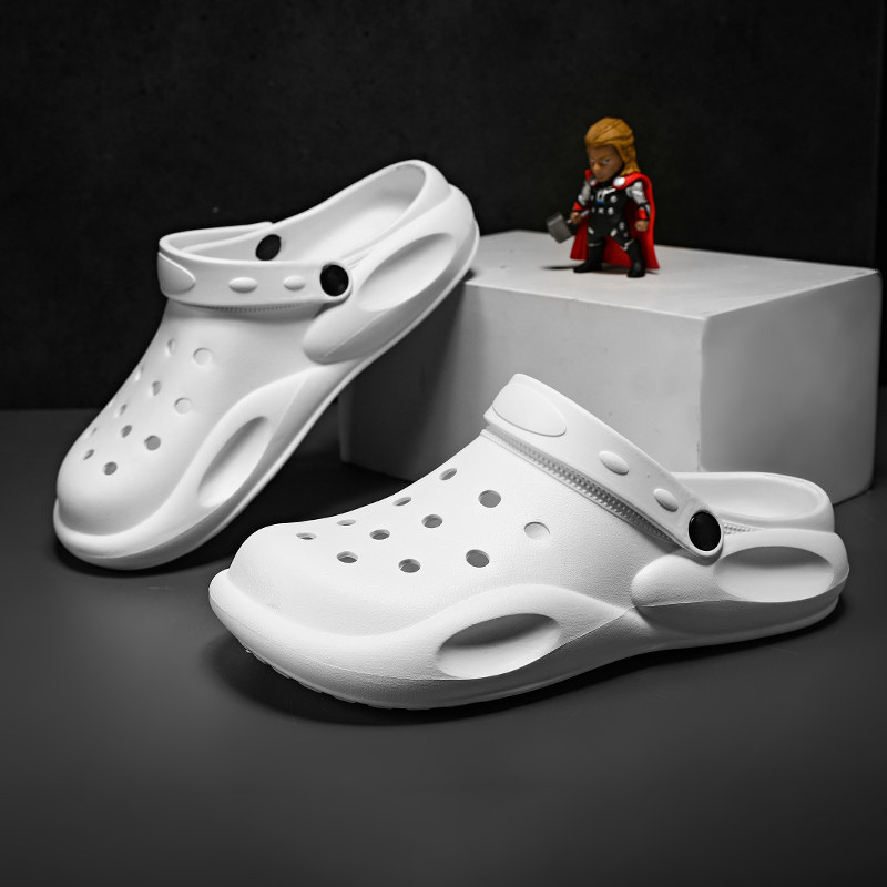 Step on shit-sensing hole shoes one-word slippers men's summer outer wear waterproof and non-slip couple models beach sandals and slippers thick-soled sandals