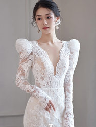 Senior custom fashion queen ladylike woman temperament light luxury lace embroidered fishtail dresses Dragon tail light wedding poetry Xuan Xuan