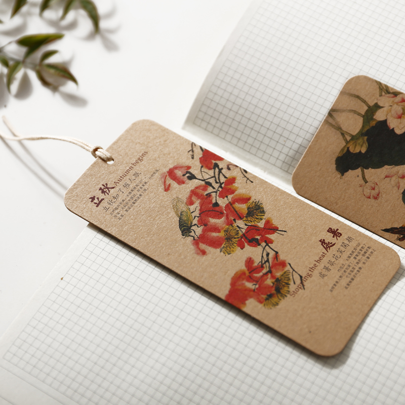 Creative Chinese style paper classical bookmarks lunar calendar twenty-four solar terms hand-painted kraft paper flower calendar gift box message card ancient style cultural and creative stationery gift