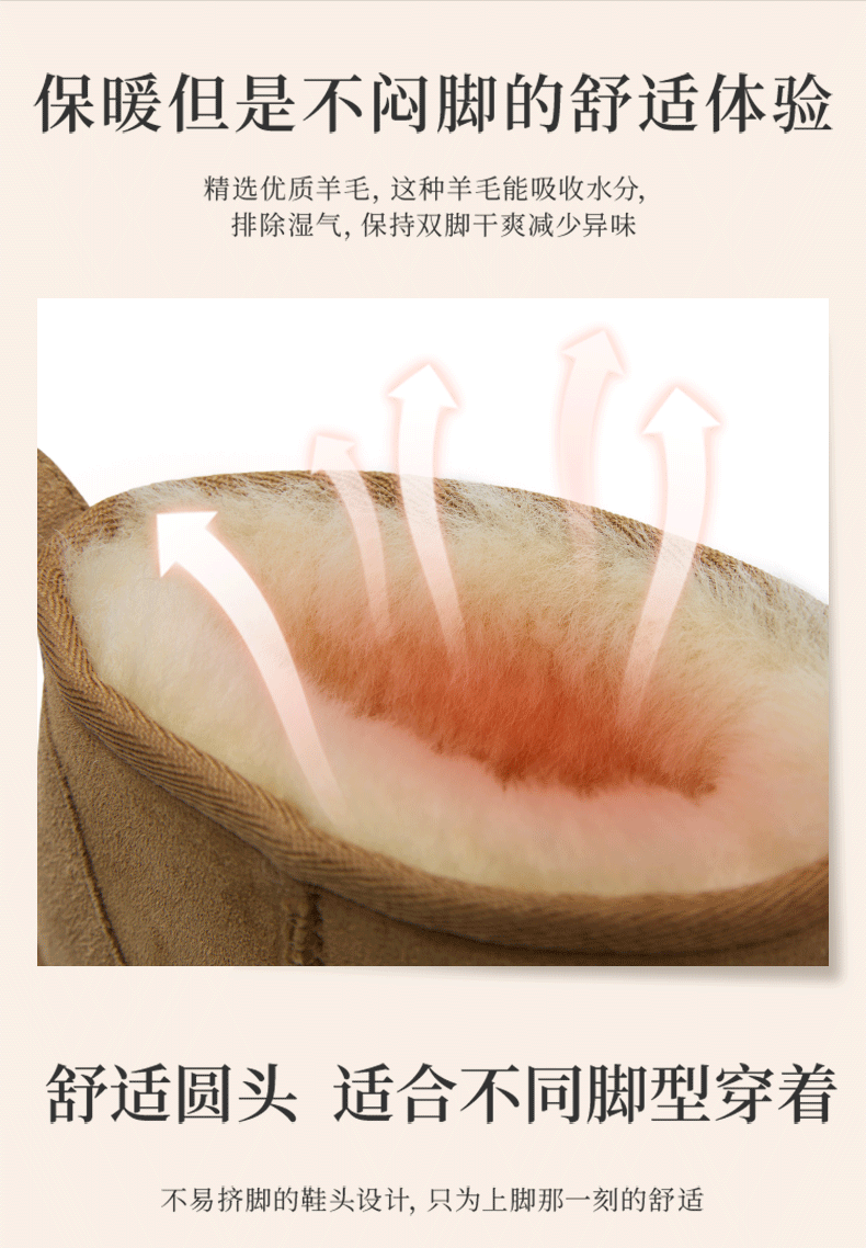 网易严选 情侣款 澳洲羊毛 17mm皮毛一体雪地靴 图4