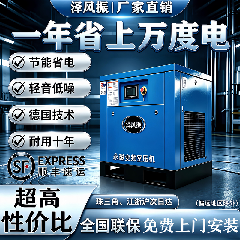 Permanent Magnet Variable Frequency Screw-Type Air Compressor, Low Noise, Energy-Saving, Power-Saving Air Pump, Industrial-Grade Air Compressor, Large-Scale