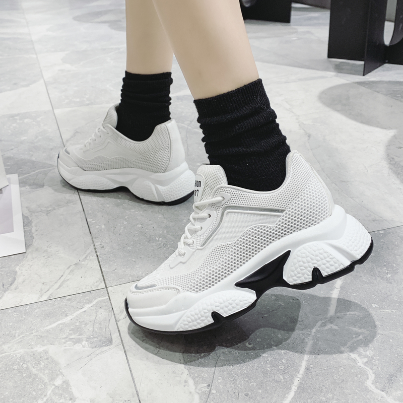 giày trắng Muffin ins nữ nặng đáy thủy triều 2020 mới ulzzang Hàn Quốc thở lưới giày sneakers cha