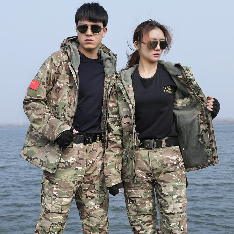 Camouflage suit men's tactics plus velvet assault suit winter field special forces military combat uniform wear-resistant military uniform