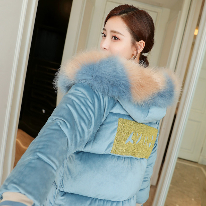 金丝绒刺绣棉服女2019新款冬季韩版宽松中长款学生棉衣加厚棉袄潮