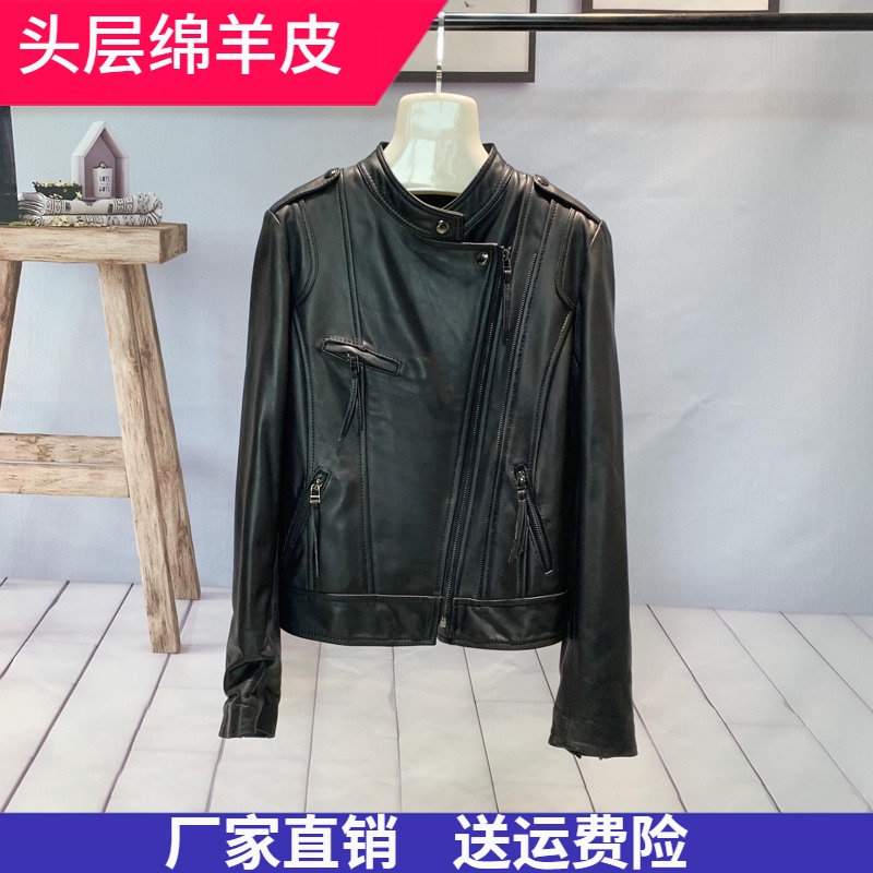Motorcycle-Style Slimming Haining Autumn New 2026 Vintage Sheepskin Short Women's Jacket with Stand Collar
