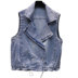 Trạm van Meilin châu Âu giản dị ánh sáng màu denim áo giáp Lẳng lơ lớn đang cuộn neckless vest hiển thị mỏng gập ghềnh vai thủy triều 