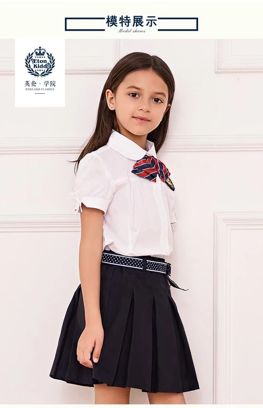 Đồng phục học sinh Eaton Gide Quần áo trẻ em của Anh cô gái áo sơ mi ngắn tay nơ trẻ em áo sơ mi trắng 09C226 - Áo sơ mi