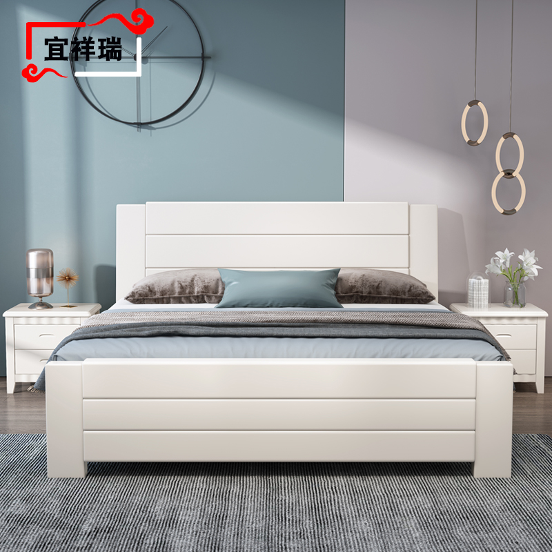 Modern minimalist full solid wood bed white oak 1 8 m Double beds 1 5m1 2 Single beds 1 35 Master bedroom innate