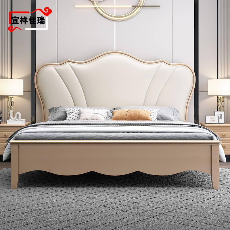 Italian light luxury solid wood bed modern simple double 1 8 Meo American Net Red 1 5m master bedroom storage big wedding bed