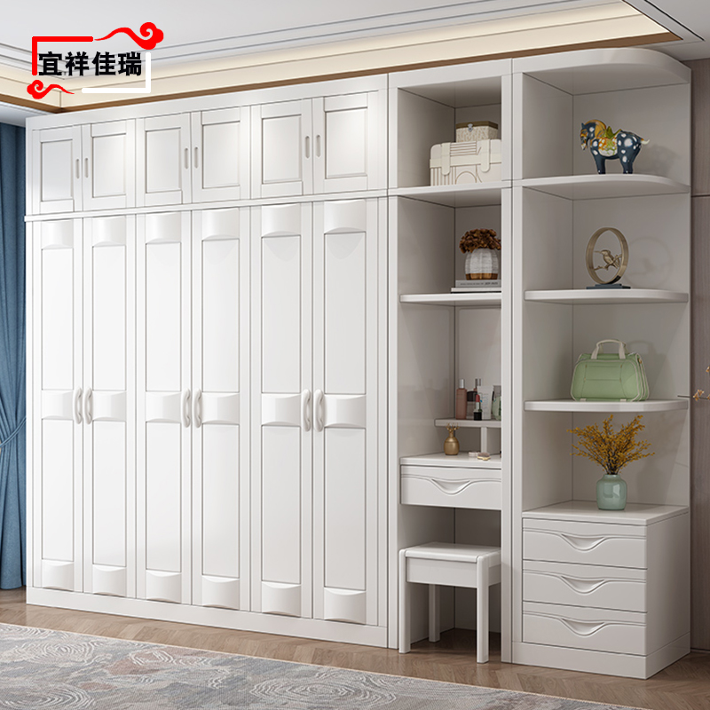 Modern minimalist master bedroom home full solid wood large wardrobe white plus top corner combined oak pair open door closet