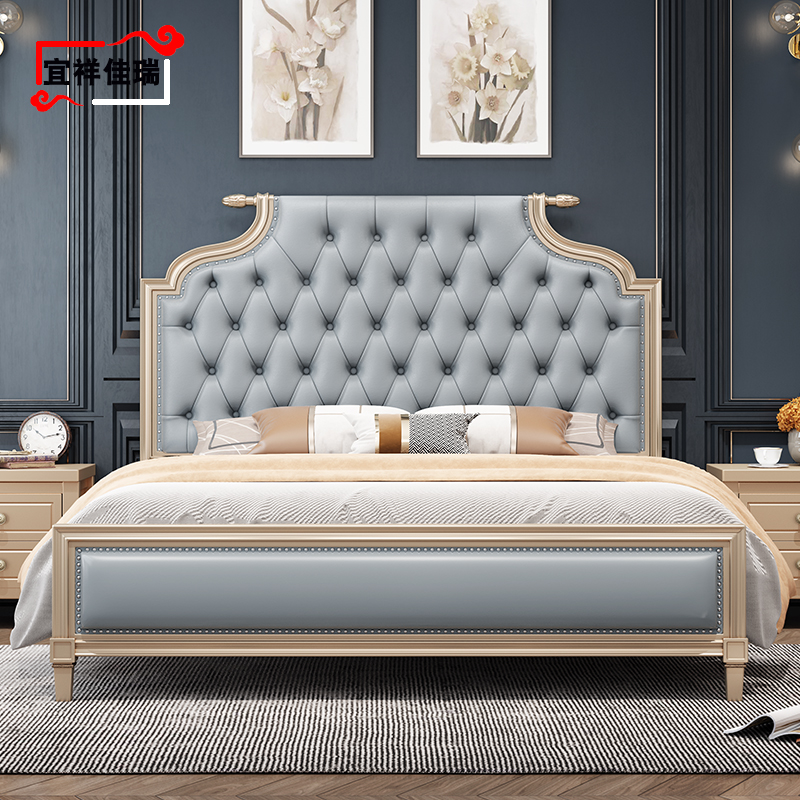 Light extravagant European and American style solid wood bed 1 8 m modern minimalist white single double luxury master bedroom 1 5 Princess Grand wedding bed