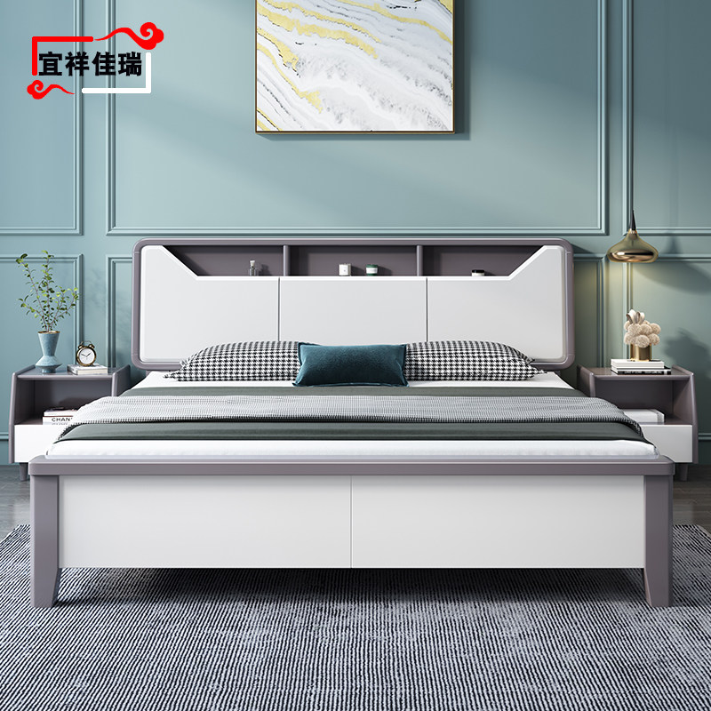 Nordic solid wood bed white modern simple light luxury high-end 1 8 single double Master Bedroom 1 5 M Box storage wedding bed