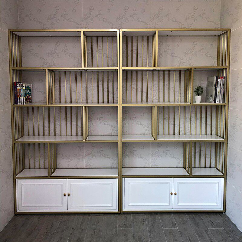 Nordic storage bookcase solid wood wall display bookshelf with door rack floor living room background wall bookcase light luxury