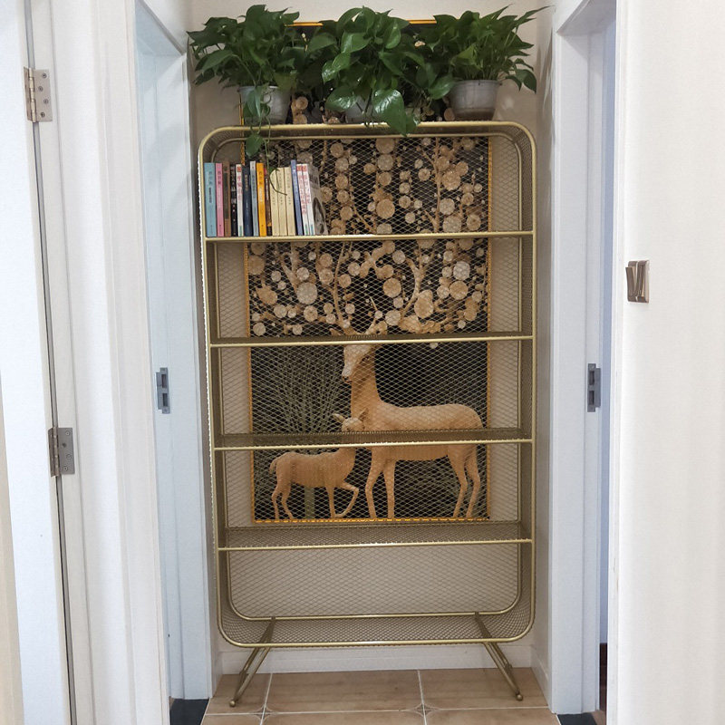 Living room bedroom iron art rack Nordic light luxury metal wall side cabinet small bookshelf landing net red study cabinet