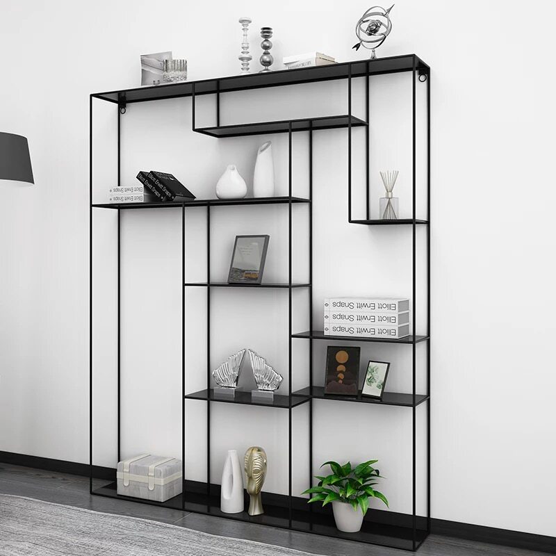 Simple shelving rack Bogu rack modern floor-to-ceiling living room full wall narrow shelf Nordic bookcase metal color wrought iron black