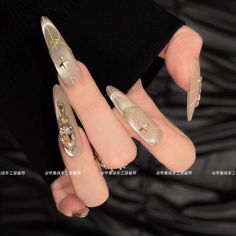 【Divine Light】New High-End Atmospheric Wearable Nail Pieces, Popular Zircon Cross Nail Art Fake Nails