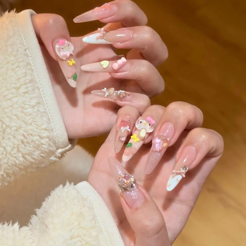 New Handmade Wearable Nail Art, Dazzling and Cute Hello Kitty 2026 Hot Style, Brightening and High-End Pure Elegance