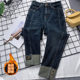 European goods autumn and winter small tall eight-point curling straight-leg pants women's high-waisted elastic slim-fit cigarette pipe jeans