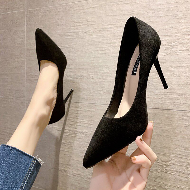 Black High heel Shoes slim to 2022 Spring new 100 hitch job pointy heels Heel Shoes Single Shoes Women Shoes