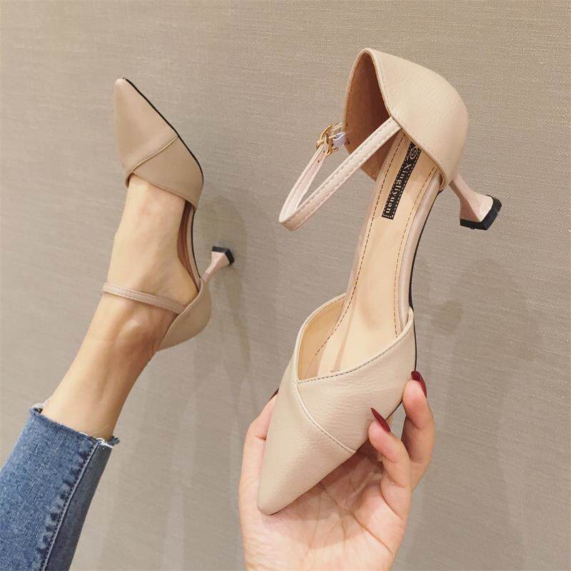 Korean version of small frescoed high heel sandal spring new custard 2022 fine heel catulum Heel Cingulum Sandals Single Shoe Women Tide