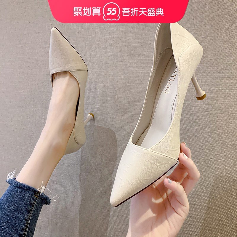 2021 spring new item light-mouth single shoes female wild black small fresh French girl thin heel pointed small heels