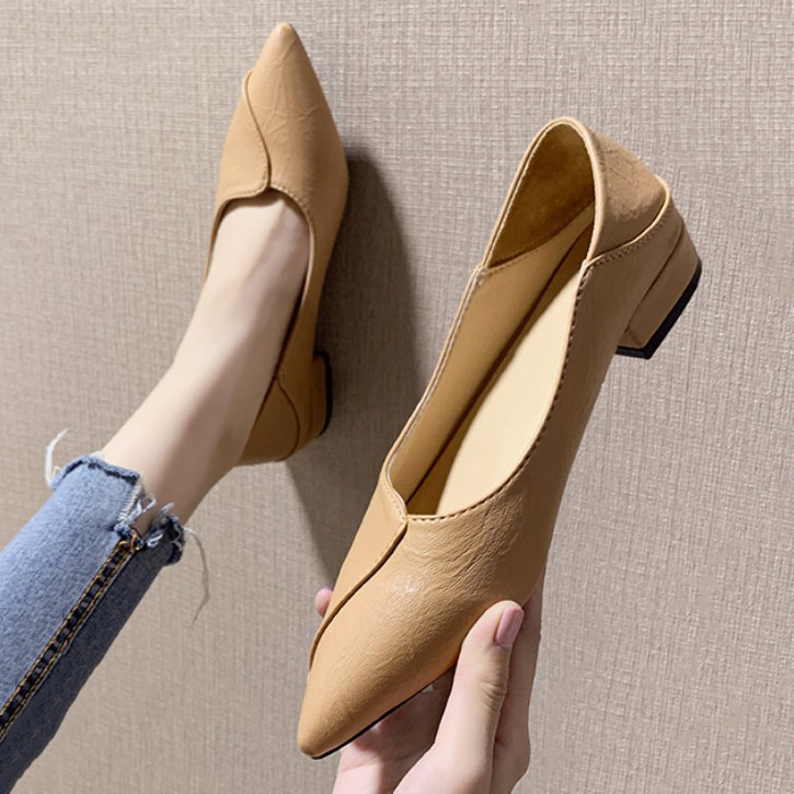 2022 Spring Fall New Bag Shoes Women Black White Tide Shoes Coarse Heel High Heel Flat Work Pointy Grandma Shoes