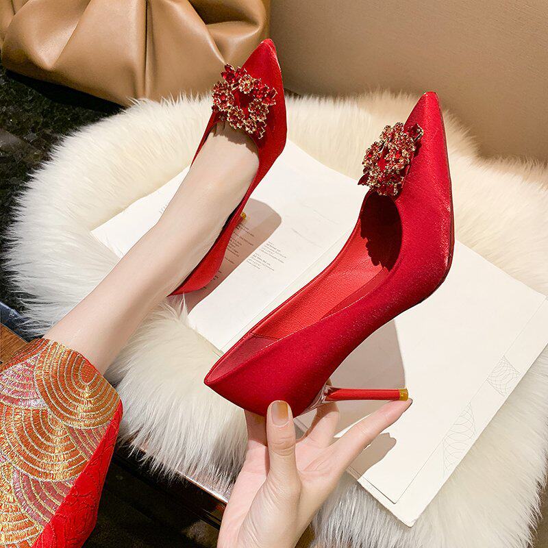 Spring New Packs Shoes Women 2022 Red High heel Shoe slim heel Custard Sexy Girl Shallow 100 Wedding Shoes