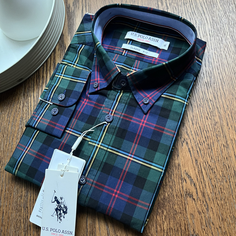 U.S. Polo Assn. U.S. Polo Association Genuine Spring and Autumn Men's Casual Plaid Cotton Long-Sleeved Shirt