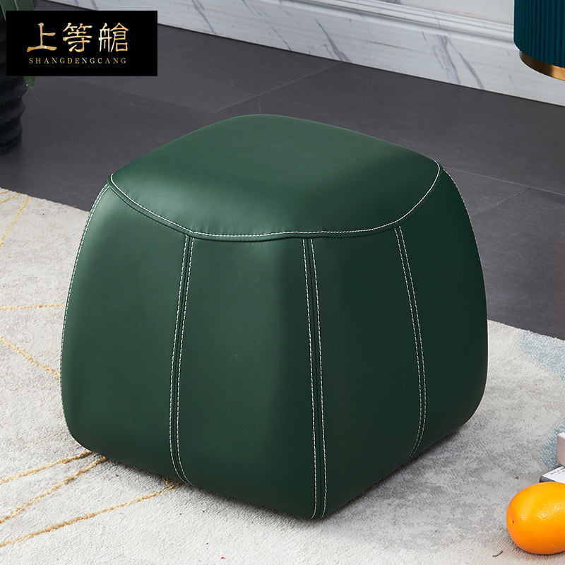 Real leather shoe changing stool doorway home living room sofa stool small leather mound wearing shoes stool short stool Makeup Stool Down-to-earth