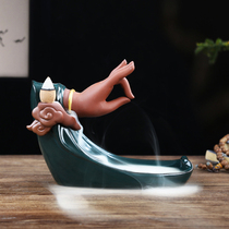 Buddha hand Lotus creative reverse flow incense burner Zen ornaments Sandalwood stove Agarwood incense stove Ceramic tea table Interior decoration