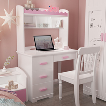 Solid wood desk bookshelf combination students and childrens learning Table 1 meter writing desk girl princess desk Bookshelf One