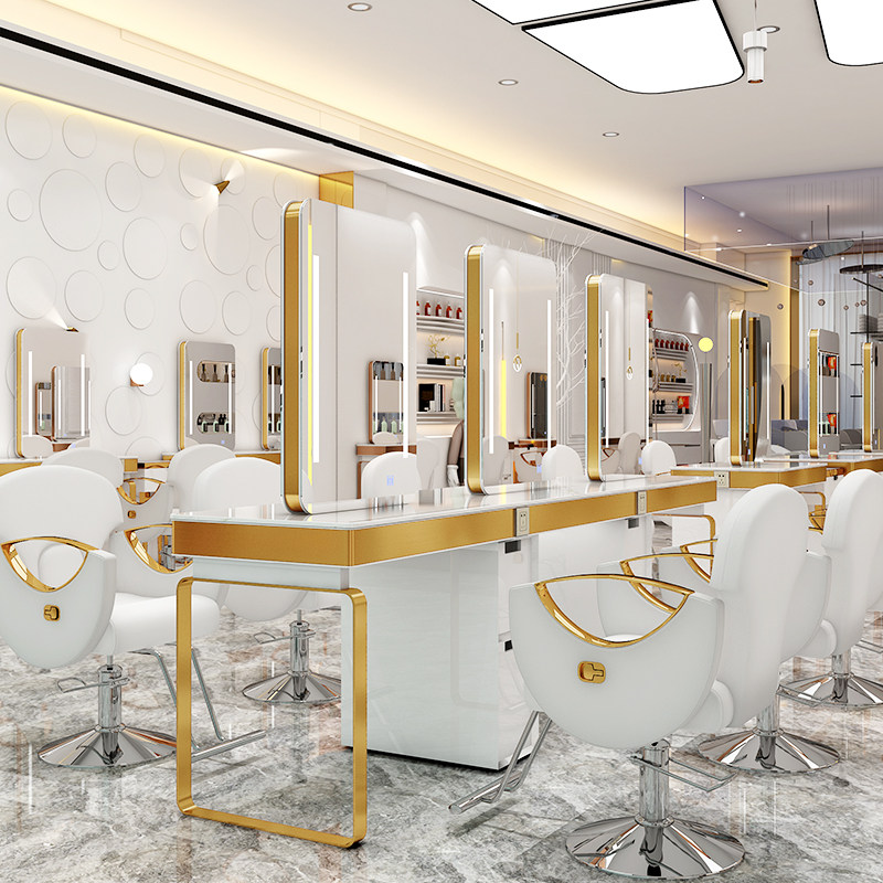 High-end barber online red lens double hair lens lens hair gallery dedicated hair cutting mirror marble hot tables