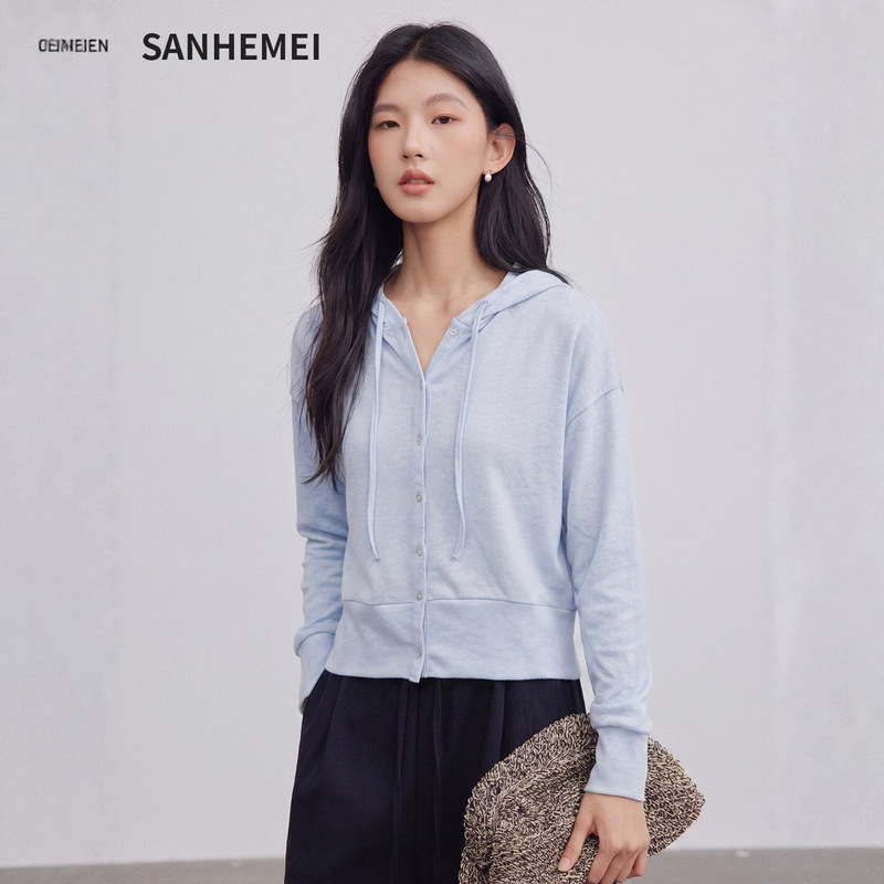 Summer Women's Linen Loose Button-Up Hoodie, Simple and Cool Women's Hooded Thin Top Summer Women's Linen Loose Button-Up Hoodie, Simple and Cool Women's Hooded Thin Top