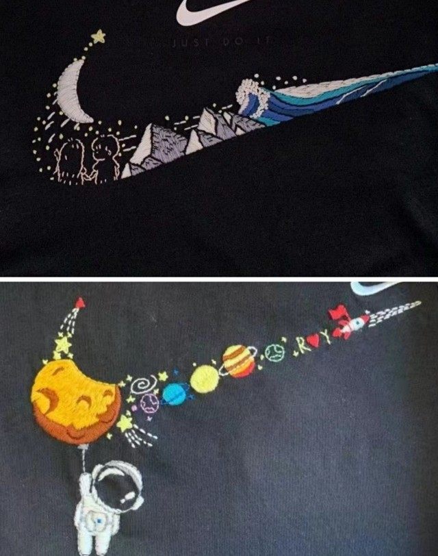 nike mountain sea love diy embroidered material bag