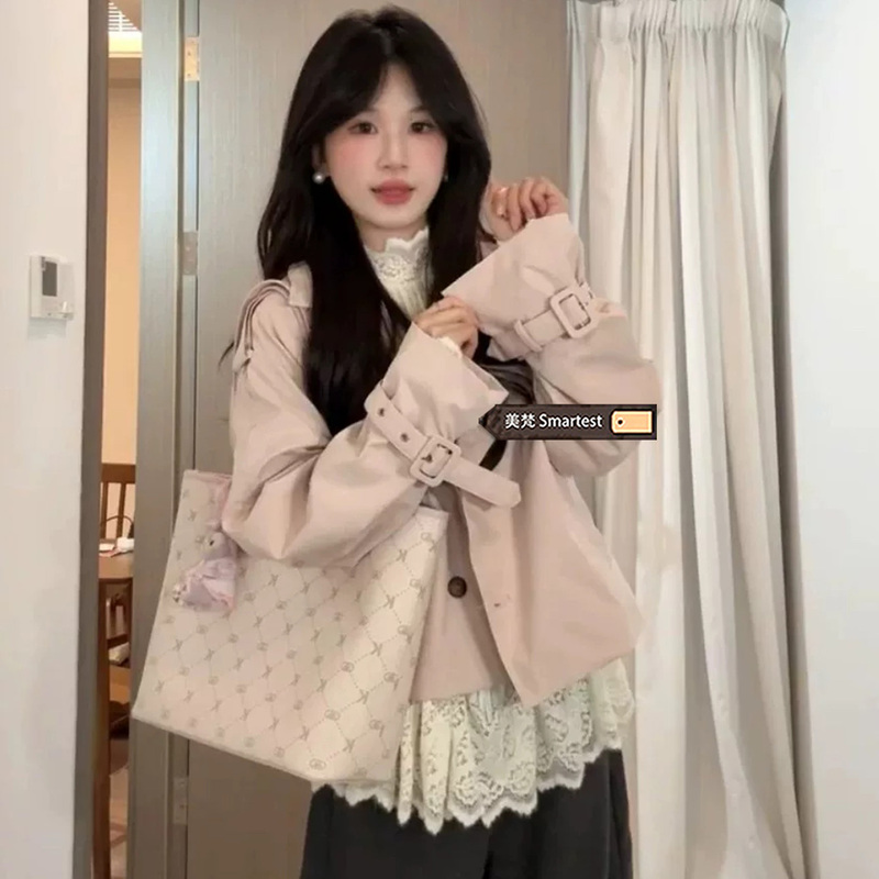 Sweet Style Pink Short Stand-Up Collar Jacket for Women 2026 Spring and Autumn Korean Retro Outfit High-End Top