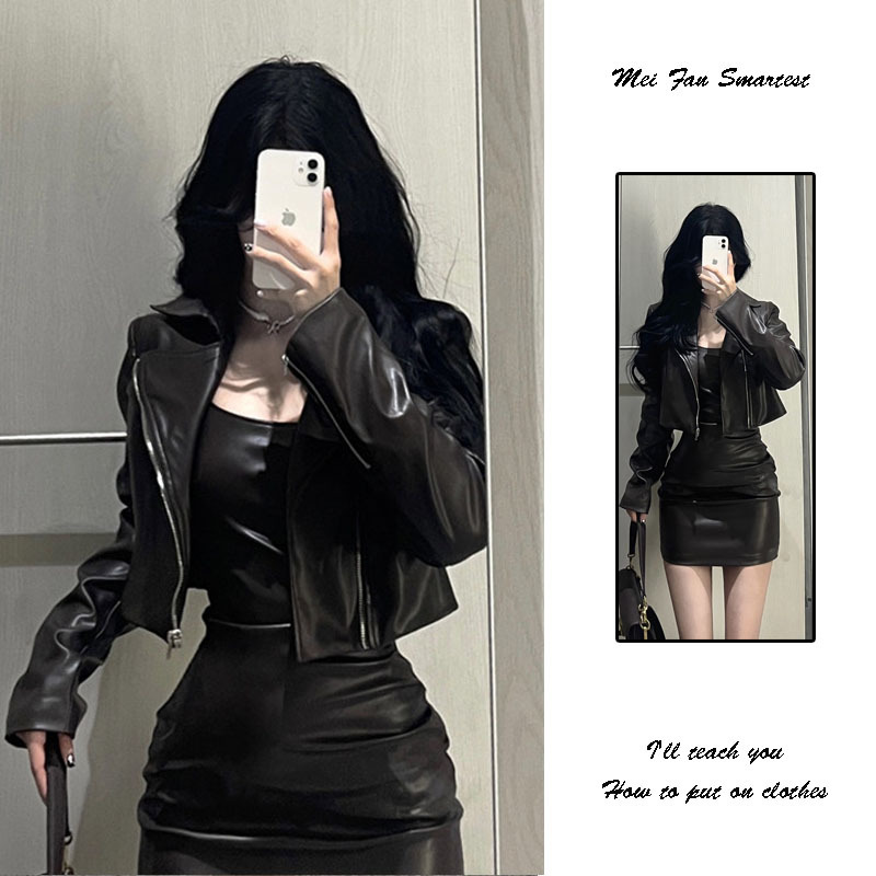 American Retro Short Black Leather Jacket for Women, Spring and Autumn 2026 New Style, Petite High-End Jacket Top American Retro Short Black Leather Jacket for Women, Spring and Autumn 2026 New Style, Petite High-End Jacket Top