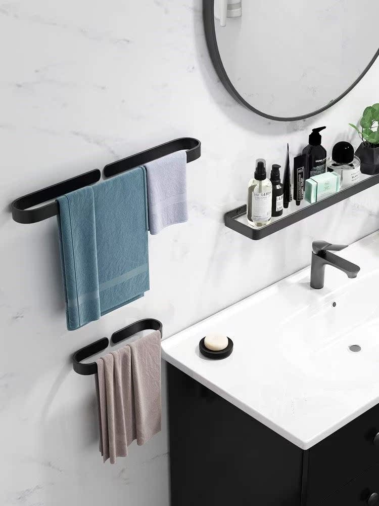 Black Makeup Room Hanging towel rack free of punching Bathrooms Bathroom Hanging Towel Rod Single Rod Toilet Free of nail Kitchen Rag Shelf