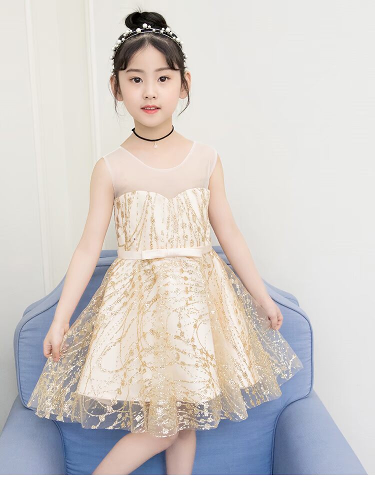 Trẻ em ăn mặc bé gái váy vàng nhỏ trang phục sinh nhật công chúa váy mới catwalk trình diễn váy dạ hội váy đầm xuân hè đẹp cho bé gái