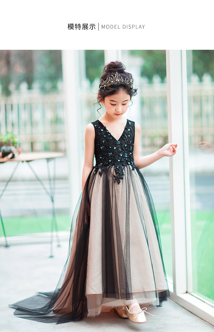 Đầm trẻ em nữ váy đen đuôi váy cô gái dạ hội thời trang bé gái