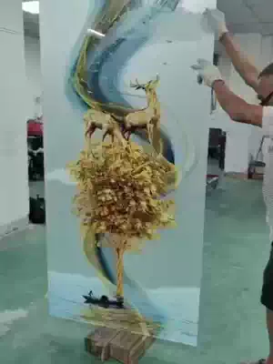 Art glass screen horizontal thickening can be customized Net red wine cabinet double-sided background effect frosted color glaze abstract