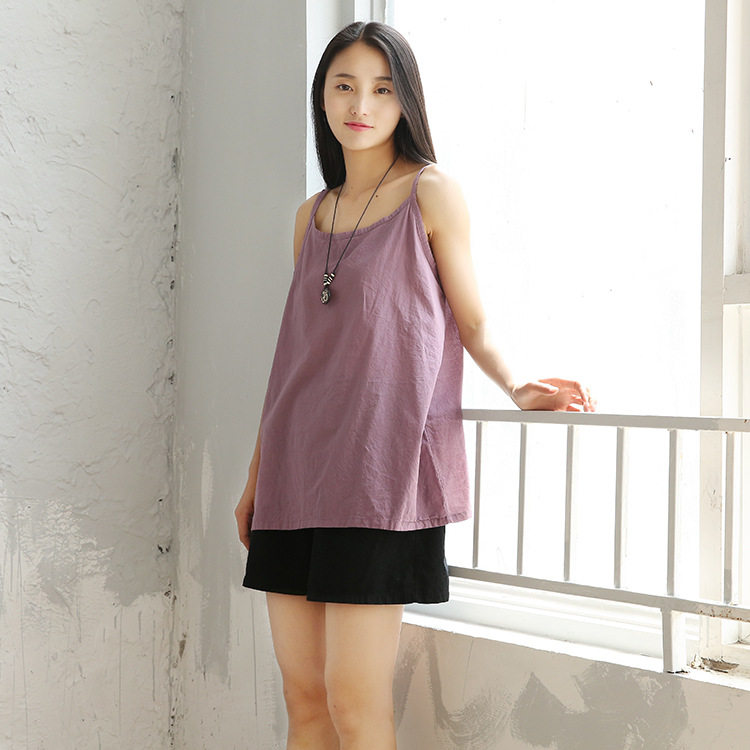 Summer cotton and linen camisole retro loose large size sleeveless top all-match bottoming shirt with short sleeveless vest