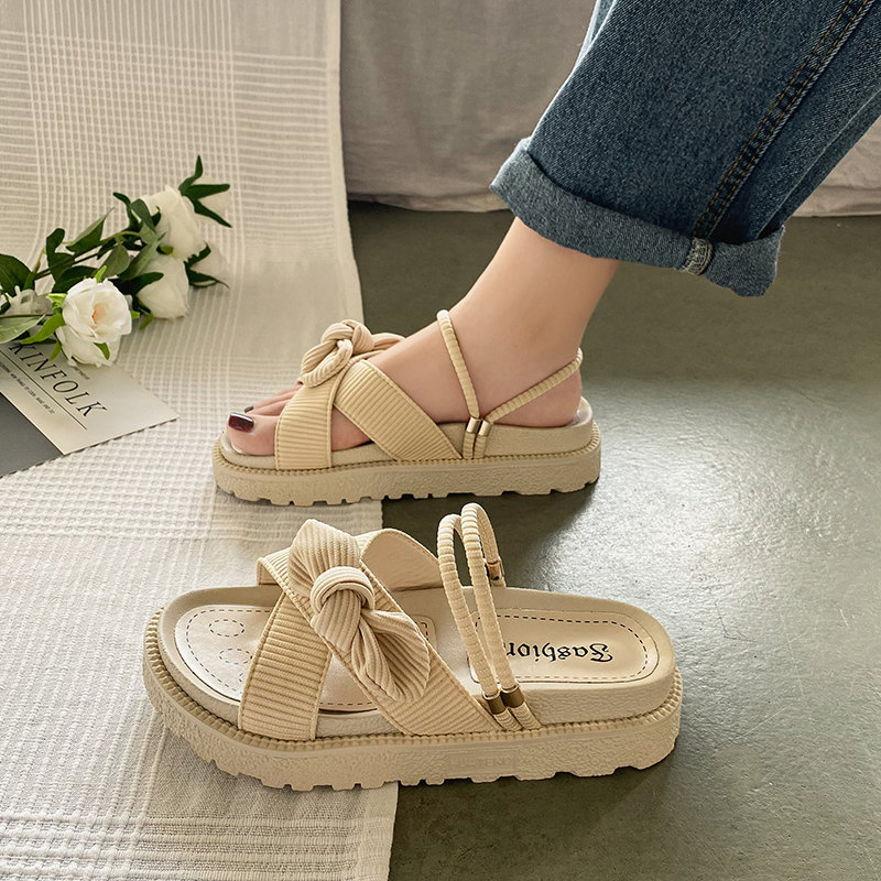 BeigeInternet celebrity With skirt Sandals female summer Fairy wind 2021 new pattern fashion student Thick bottom ins tide Muffin Flat shoes