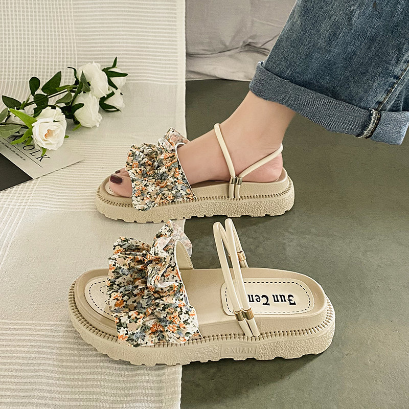 Premium Upgrade Flower OrangeInternet celebrity With skirt Sandals female summer Fairy wind 2021 new pattern fashion student Thick bottom ins tide Muffin Flat shoes