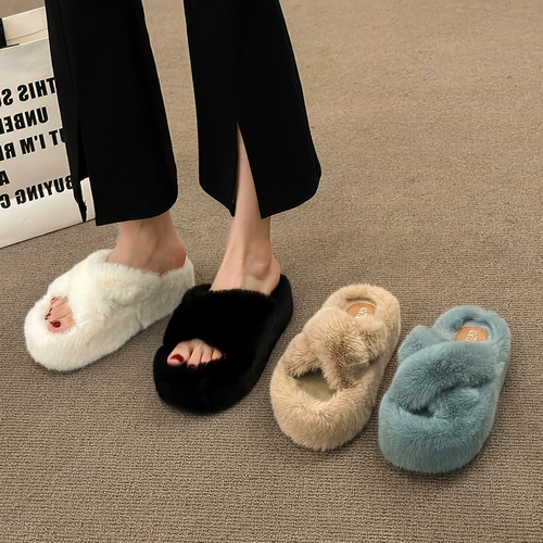 Высокие тапочки на платформе, флисовая нескользящая универсальная демисезонная обувь, тренд сезона