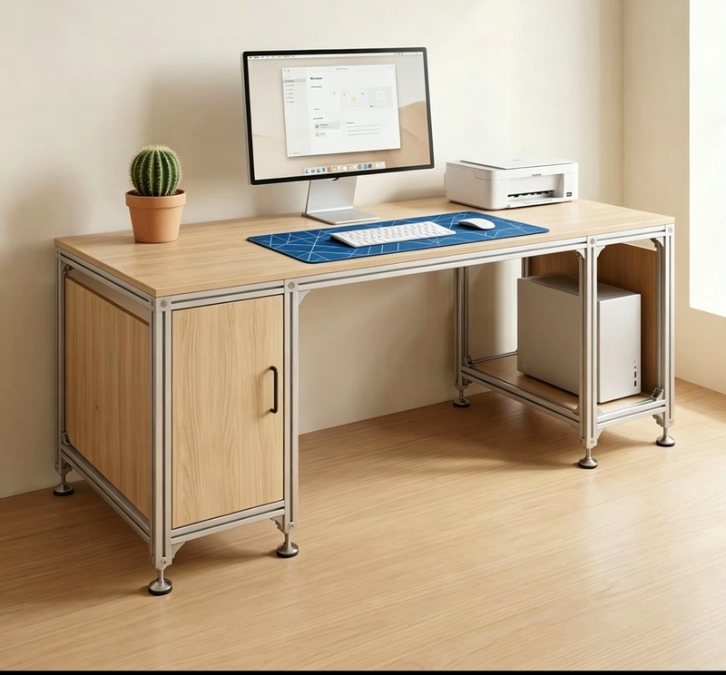 Modern Simple Aluminum Desk with Computer Cabinet, Multifunctional Computer Desk, Office Workbench